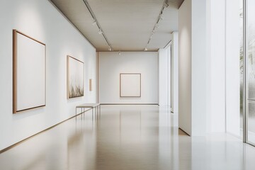 Fototapeta premium Modern gallery interior with empty copyspace for display. AI generated illustration.