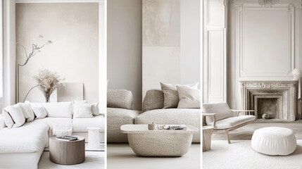 Light and neutral color palettes (white, beige, gray) 