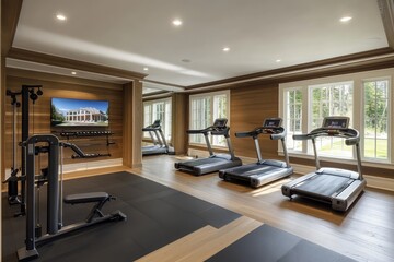 Modern gym interior with sleek equipment and open space. AI generated illustration.