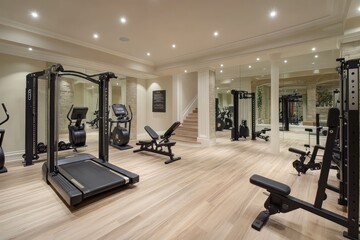 Modern gym interior with sleek equipment and open space. AI generated illustration.