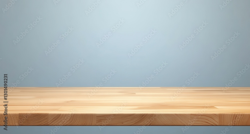 Aufkleber wooden table surface with soft blue background ideal for product photography and minimalist display 