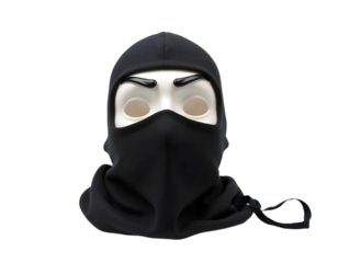 Hacker in black mask isolated on transparent background