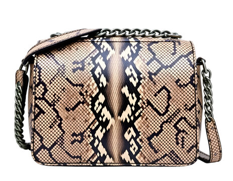 Luxury snakeskin python handbag isolated on transparent background