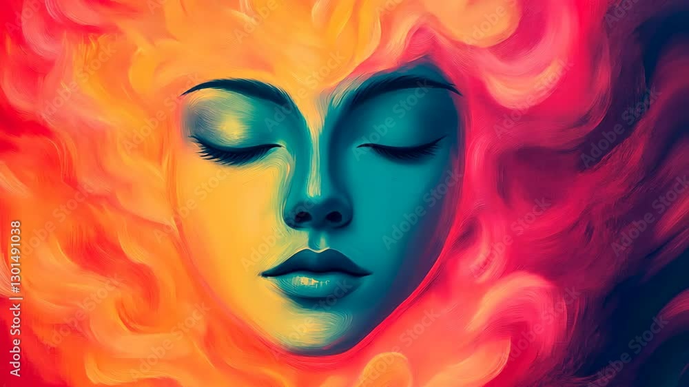 Poster vibrant psychedelic surreal dreamscape portrait with abstract colors and flowing patterns for creati