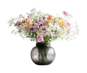 Bright floral arrangement with assorted flowers in a stylish glass vase for home decor or special occasions, cut out