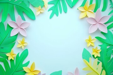 Elegant Floral Frame Border with White Roses and Greenery on Light Background