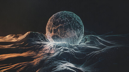 An abstract algorithmic landscape where AI is constantly rewriting the environment.