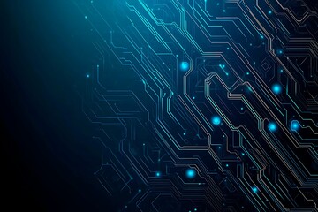Abstract close-up of a glowing blue digital circuit board, showcasing intricate connections and technological design on a black background.
