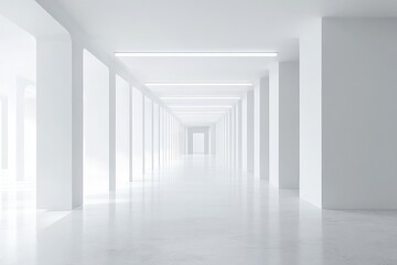 Modern interior concept featuring a white hall with minimalist design. AI generated illustration.