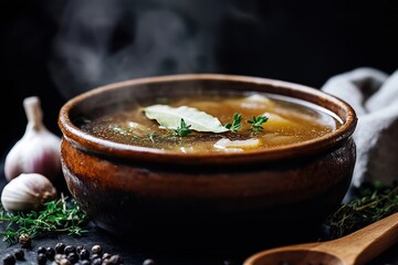 Hearty Golden Chicken Broth with Roasted Aromatics