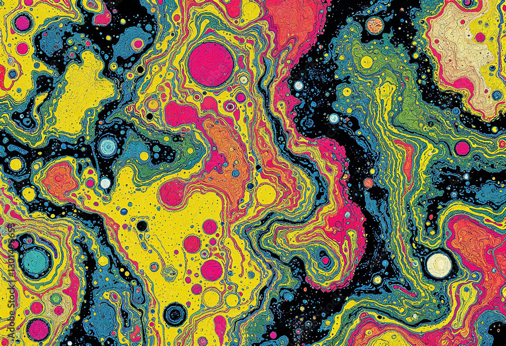 Poster abstract psychedelic fluid marble texture with vibrant neon swirls and dynamic multicolor patterns f
