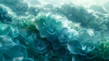 Teal Green Leaves Abstract Nature Design, Lush Botanical Texture for Backgrounds
