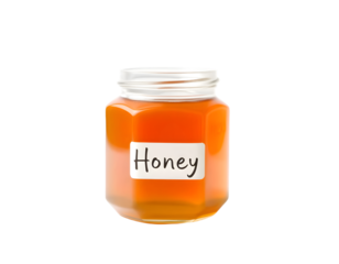 Honey jar with label isolated on transparent background