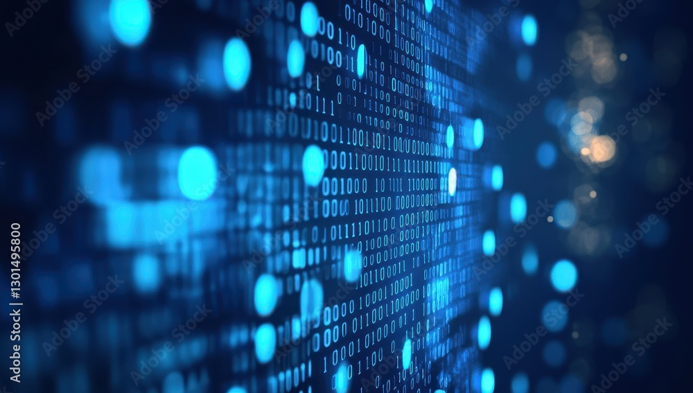 Poster abstract digital binary code in bright blue theme showcasing data streams and information technology