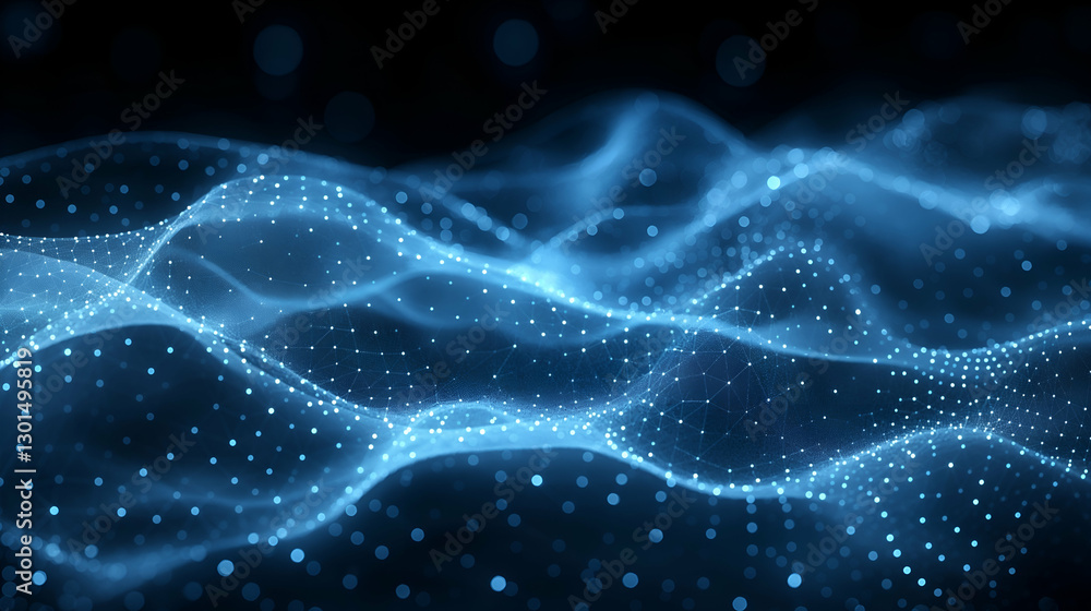 Poster abstract blue digital wave futuristic network design, smooth particle flow for modern technology
