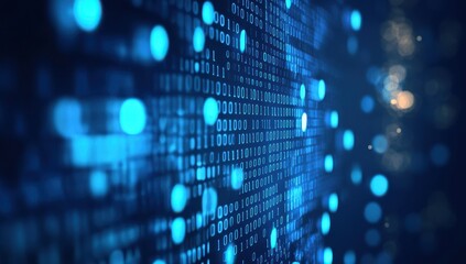 Naklejka premium Abstract digital binary code in bright blue theme showcasing data streams and information technology background for modern applications and creative designs