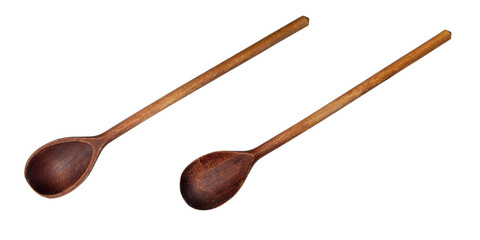 Old wooden spoon. Photo of both sides of the same spoon isolated on white. 