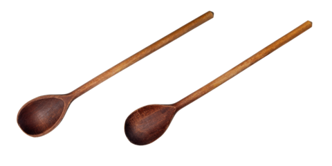 Old wooden spoon. Photo of both sides of the same spoon isolated on white. 