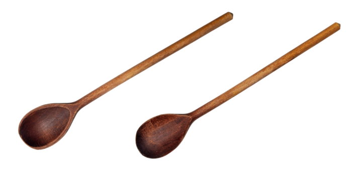 Old wooden spoon. Photo of both sides of the same spoon isolated on white. 