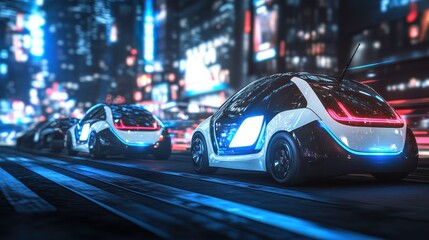 Fototapeta premium High-Speed EVs Charging in Urban Night Scene