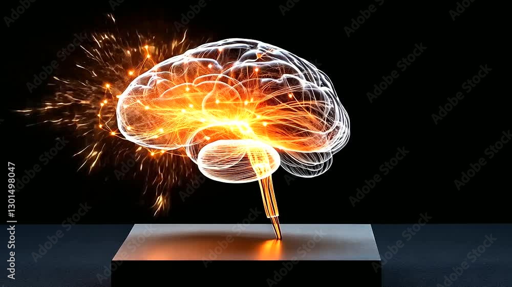 Poster electric impulses illuminate interconnected neurons, showing the brain’s complex neural activity, sy