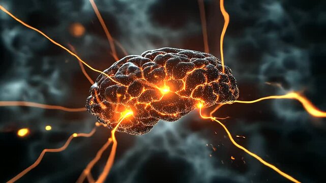 Glowing brain cells with illuminated neural pathways, sending electrical signals to represent thought processes, mental strength, and the mind&rsquo;s complex capabilities.