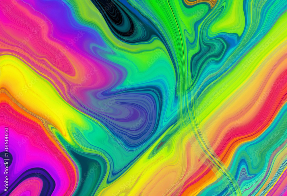 Poster abstract psychedelic fluid swirl with vibrant neon colors and dynamic gradient texture for modern di