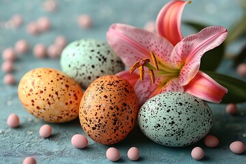 Obraz premium Easter eggs, lily, spring, table