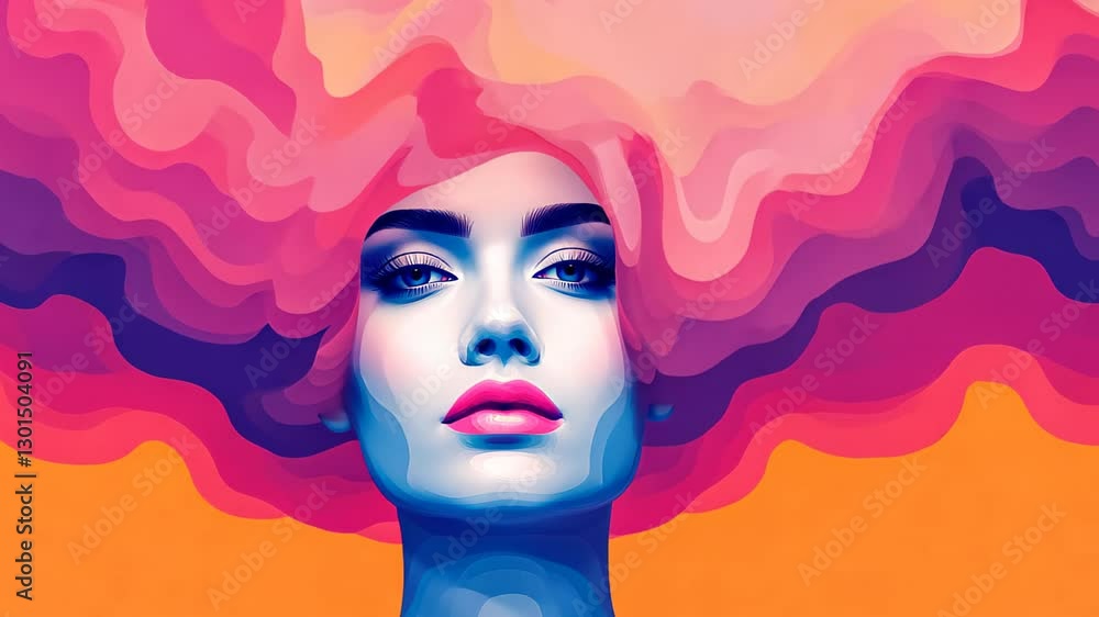 Poster psychedelic illustration symbolizing creativity and imagination with vibrant colors and abstract des