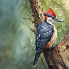 Fototapeta premium Pileated Woodpecker Perched High Up in a Tree