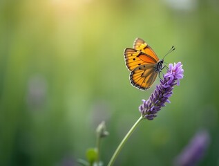Colorful Butterfly on Lavender Flower in Spring
