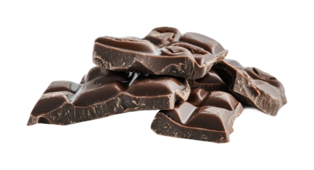 Delicious pieces of dark chocolate stacked for dessert or baking inspiration in a cozy kitchen setting, cut out