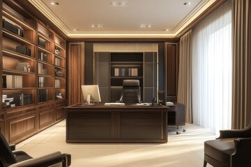 Modern office in classic interior design with elegant touches. AI generated illustration.