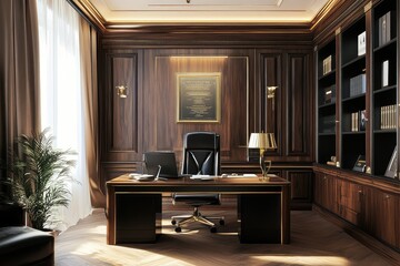 Modern office in classic interior design with elegant touches. AI generated illustration.