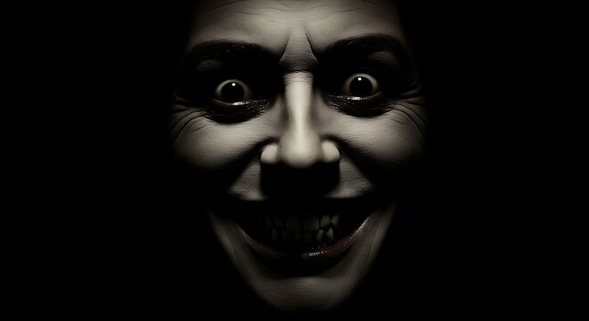 Distorted Grin: A Chilling Close-Up Portrait in Dark Art