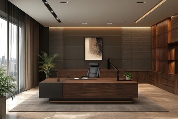Modern office interior with sleek and functional design. AI generated illustration.