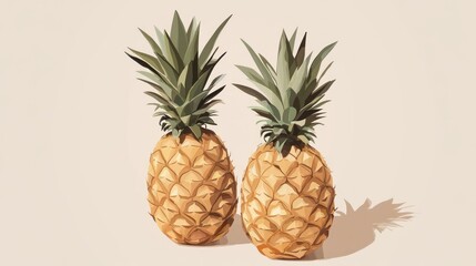 Two Pineapples, Beige Background