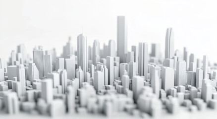 This cityscape model features numerous buildings arranged in a dynamic layout, emphasizing urban architecture with a minimalistic style