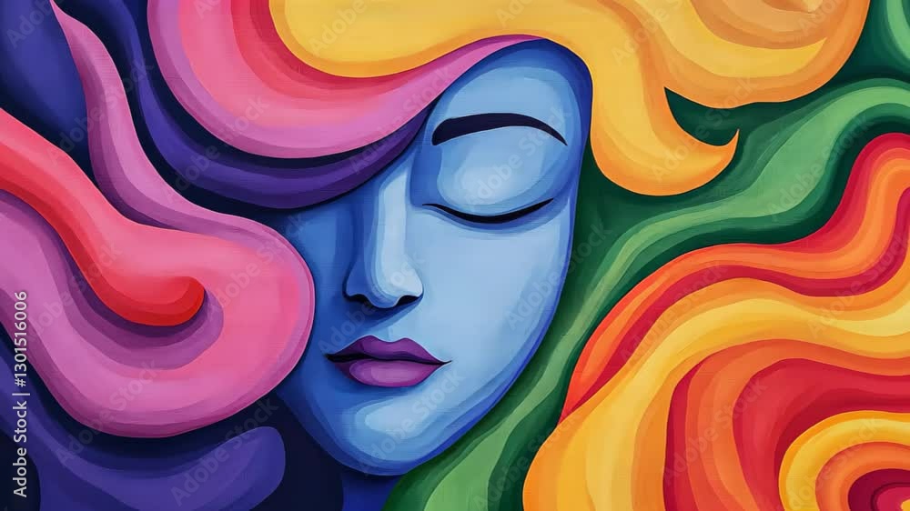 Poster vivid psychedelic mural art featuring unity and harmony in bold colors and abstract design with drea