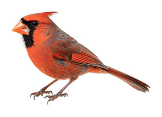 Vibrant northern cardinal perched gracefully showcasing its striking plumage and distinctive features, cut out