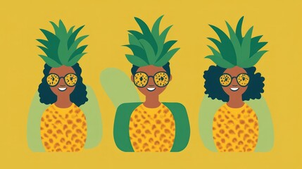 Pineapple-Headed People; Yellow Background