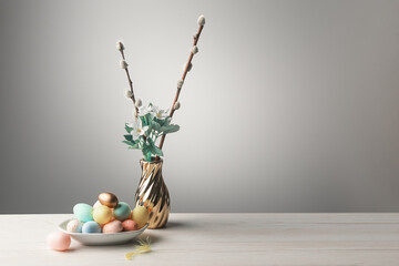 Easter Decoration Featuring Colorful Eggs and Beautiful Floral Arrangement to Brighten Up Your Space