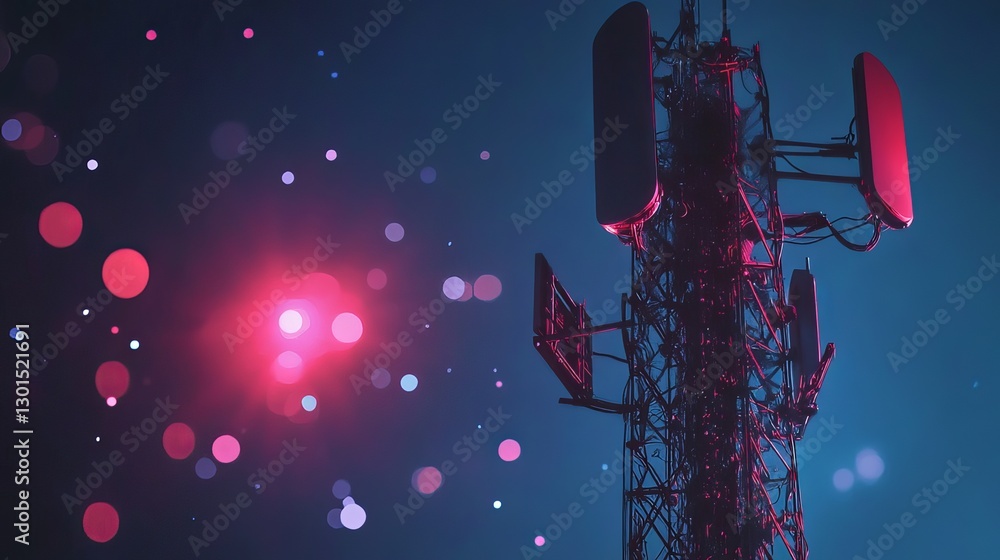Poster 5g cellular network communication tower or antenna transmitting wireless signals to mobile devices h