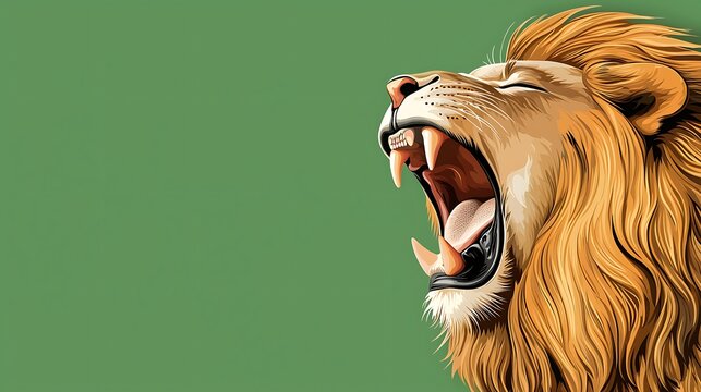 Roaring lion illustration on solid color. Use Strength, courage