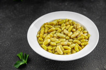 Beans flageolet green bean fresh delicious gourmet food background on the table rustic food top view copy space keto and paleo diet vegetarian and vegan food