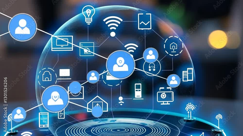 Aufkleber concept animation of interconnected devices and services in smart home technology