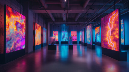 Modern Art Exhibition with Neon Lights