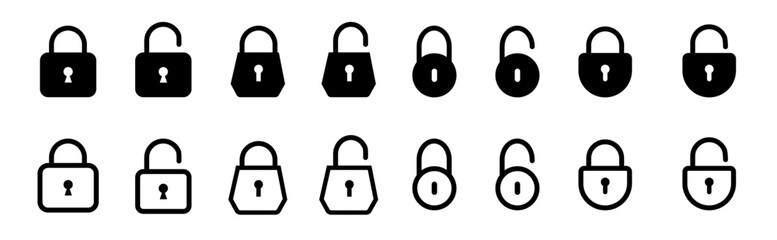 Locks icons set. Locked and unlocked vector icon set.  Lock open and lock closed icon. Set of padlocks. Privacy symbol vector stock illustration.