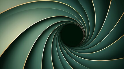 Spiraling Layers in Dark Green with Golden Accents and Depth Effect