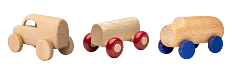 Wooden Toy Cars for Children Playtime Learning Isolated on transparent background